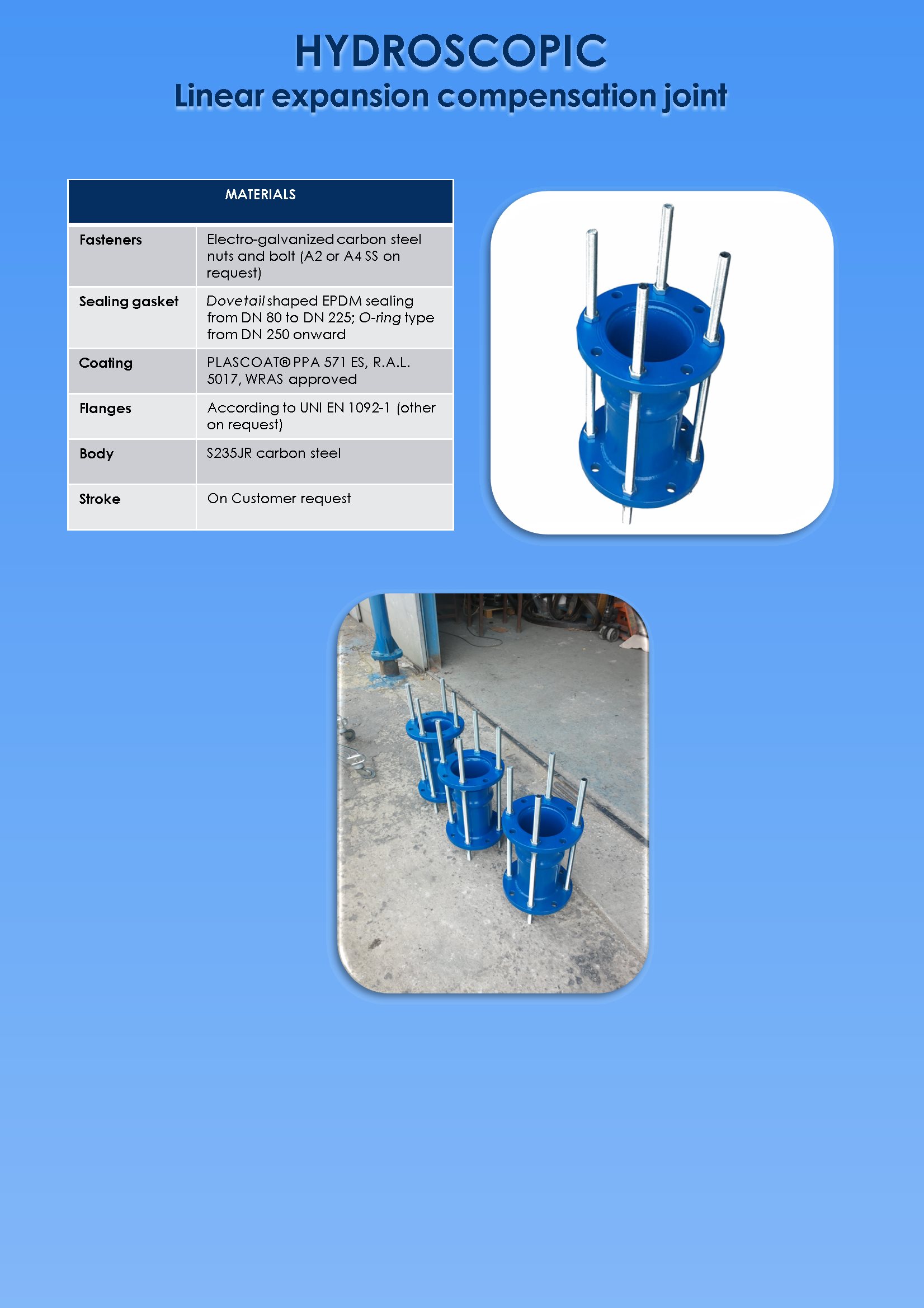 Hydroscopic Linear expansion compensation joint data sheet